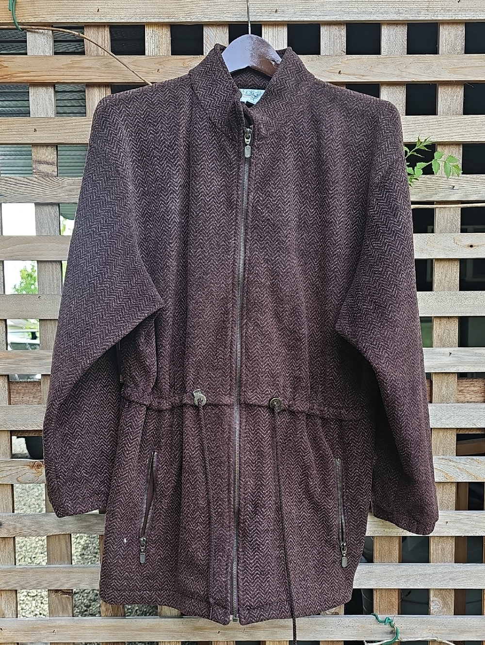 Vintage Northern Spirit Brown Herringbone Zip-Front Jacket